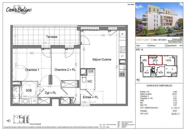 Appartement F3 à vendre - 3 pièces - 61.13 m2 - VILLEURBANNE - 69 - RHONE-ALPES - Century 21 Grande Rue